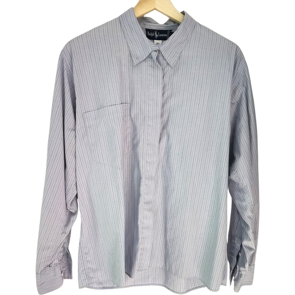 POLO RALPH LAUREN Blue Label Striped Cotton Loop-Collar Shirt women’s 10 - Picture 3 of 14